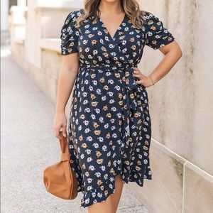 Navy Floral Print Wrap Front Midi Dress, Large, Caralyn Mirand- Amazon The Drop
